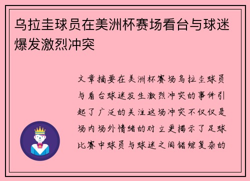 乌拉圭球员在美洲杯赛场看台与球迷爆发激烈冲突